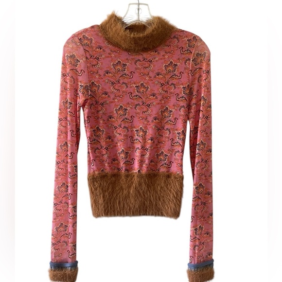 Free People Cosmo Cuff Top Pink Purple Sheer Mesh Festival Long Sleeve S - Picture 8 of 8